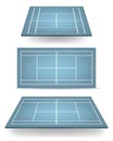 Set of blue tennis courts with perspective