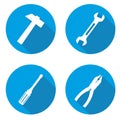 Set blue tools icons