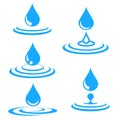 Set of blue water drop and splash, vector illustration Royalty Free Stock Photo