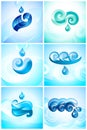 Set blue water natural eco symbols