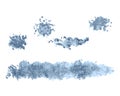 Set of blue watercolor brush spots streak splatter drops, set for design. Royalty Free Stock Photo
