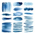 Set of blue watercolor brush strokes. Hand drawn vector illustration. Royalty Free Stock Photo