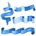 Set of blue watercolor ribbons and banners. Vector illustration Royalty Free Stock Photo