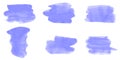 Set of blue watercolor smears and spots vector brushes for painting Royalty Free Stock Photo