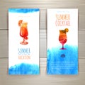 Set of blue watercolor summer banners with cocktail Royalty Free Stock Photo