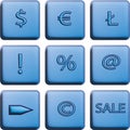 Set of blue web buttons with icons, white background. Royalty Free Stock Photo