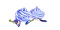 Set of blue whipped creams with fresh butterfly pea flowers, buds. Bluebellvine, cordofan pea, clitoria ternatea. Almond meringue