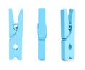 Set with blue wooden clothespins on white background Royalty Free Stock Photo