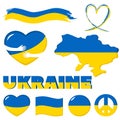Set of blue and yellow symbols of Ukraine
