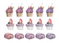 Set of blueberry desserts, Cupcakes and roll cake. Royalty Free Stock Photo