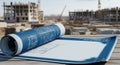 Blueprints and Construction Site in Progress Royalty Free Stock Photo