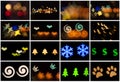 Set of blurred photo of defocused bokeh colorful lights in the different shapes. Full size Royalty Free Stock Photo