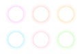 Set of blurry round frames. Circle shapes with pastel pink, orange, red, blue, green neon gradient borders isolated on Royalty Free Stock Photo