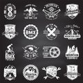 Set of bmx, skateboard, mtb extreme sport club badge on chalkboard. Vector. Concept for shirt, logo, print, stamp, tee Royalty Free Stock Photo