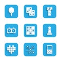 Set Board game of checkers, Tic tac toe, Tetris, Chess, Pixel hearts for, Time chess clock, Domino and Racket icon