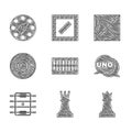 Set Board game, Chess, Uno card, Hockey table, Checker chips, Rubik cube and Twister icon. Vector Royalty Free Stock Photo