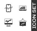 Set Board with graph, Mobile stock trading, Monitor chart and Laptop icon. Vector