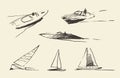 Set boats sketches drawn vector illustration.