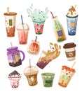 Set of Boba Yummy Beverages Royalty Free Stock Photo