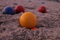 A set of bocce balls on the beach at Emerald Isle, North Carolina Royalty Free Stock Photo