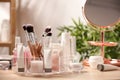 Set of body care cosmetic products on dressing table Royalty Free Stock Photo