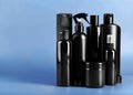 Set of body care products on blue background Royalty Free Stock Photo