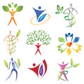 Set of Body Icons with Leaves / Foliage Elements Royalty Free Stock Photo