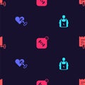 Set Bodybuilder, Dumbbell with heart, Fitness app and Sport training program on seamless pattern. Vector