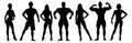 Set of bodybuilders vector silhouettes. Posing