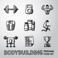 Set of Bodybuilding freehand icons with - dumbbell