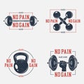 Set of bodybuilding typography with slogan - No pain, no gain. Royalty Free Stock Photo