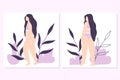 Set of bodypositive posters with a girl. Collection of postcards with a girl in lingerie. Flat style.