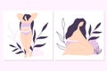 Set of bodypositive posters with a girl. Collection of postcards with a girl in lingerie. Flat style.