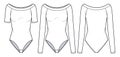 Set of Bodysuits off-the-shoulders, technical fashion illustration.