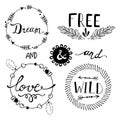 Set of Boho Style Frames and elements. Vector Royalty Free Stock Photo