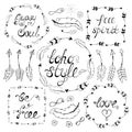 Set of boho style frames with place for your text Royalty Free Stock Photo