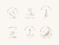 Set of boho Thank you badges, labels and stickers. Thank you for your order icons. Modern vector illustration in linear