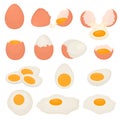 Set of boiled, raw and fried chicken eggs Royalty Free Stock Photo