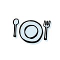 Set of bold black outline cutlery vector illustration isolated on white background. Modern scribble for kids, logo, sticker, clipa Royalty Free Stock Photo