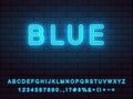 Set of bold bright shiny blue neon font Royalty Free Stock Photo