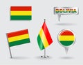 Set of Bolivian pin, icon and map pointer flags Royalty Free Stock Photo