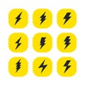 Set of the bolts of lightning. Vector minimalistic flash icons. Thunder elements. Flat design.