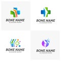 Set of Bone Plus logo. Healthy bone Icon. Knee bones and joints care protection logo template. Medical flat logo design. Vector of