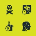 Set Bones and skull, Throat cancer, No electronic cigarette and Disease lungs icon. Vector