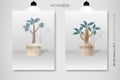 Set of bonsai plant and pot watercolor hand drawn. simple elegant design for book cover, wall decoration, wallpaper, card, wedding