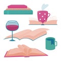 Collection of book logo templates, cups and wine Royalty Free Stock Photo