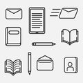 Set of Book, Email, and Pencil and pen Icons Royalty Free Stock Photo