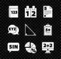 Set Book with word mathematics, Calendar, Test exam sheet, Mathematics function sine, Graph, schedule, chart, diagram