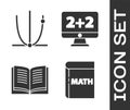Set Book with word mathematics, Graph, schedule, chart, diagram, Open book and Equation solution icon. Vector