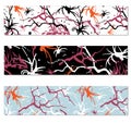 Set of bookmarks with abstract chaotic background. Panel with multicolored blots, spiders and branches. Vector illustration Royalty Free Stock Photo